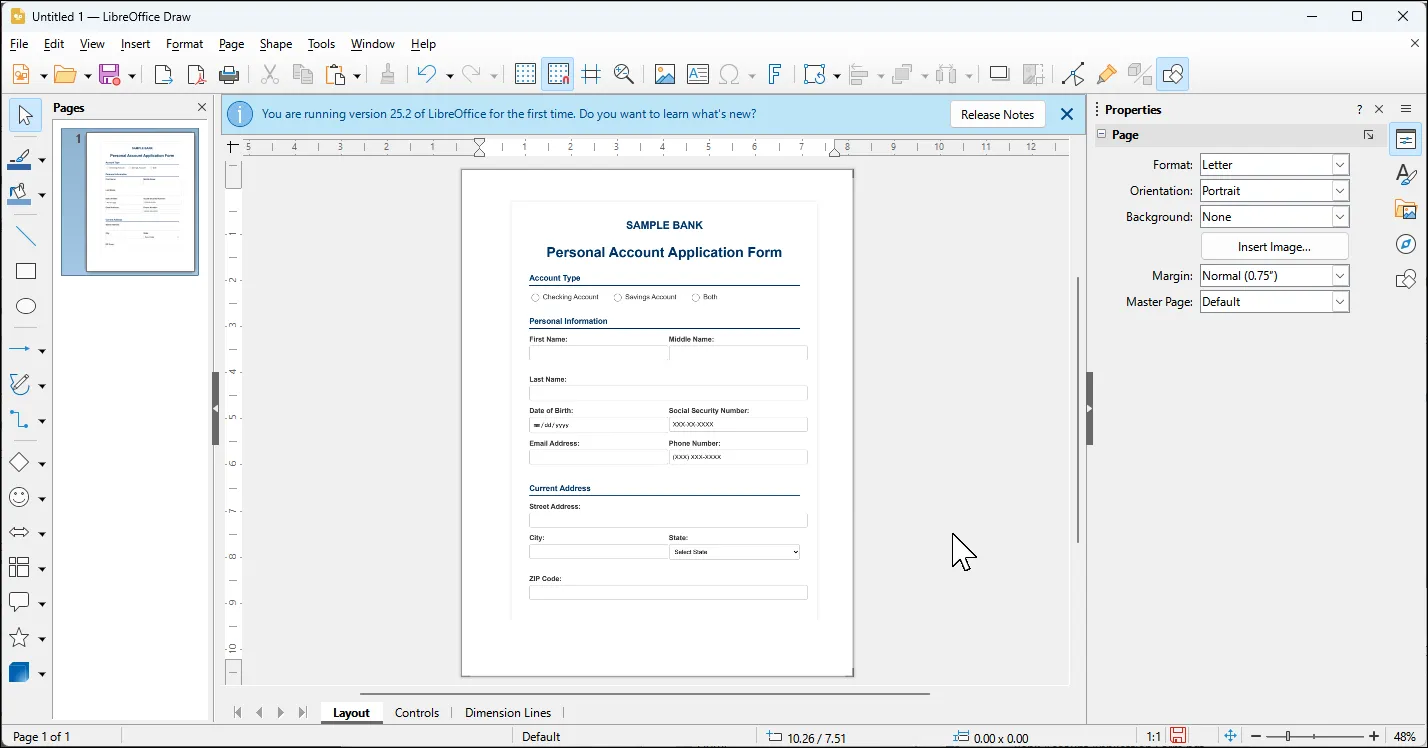 Giao diện chỉnh sửa PDF của LibreOffice Draw với các công cụ quen thuộc
