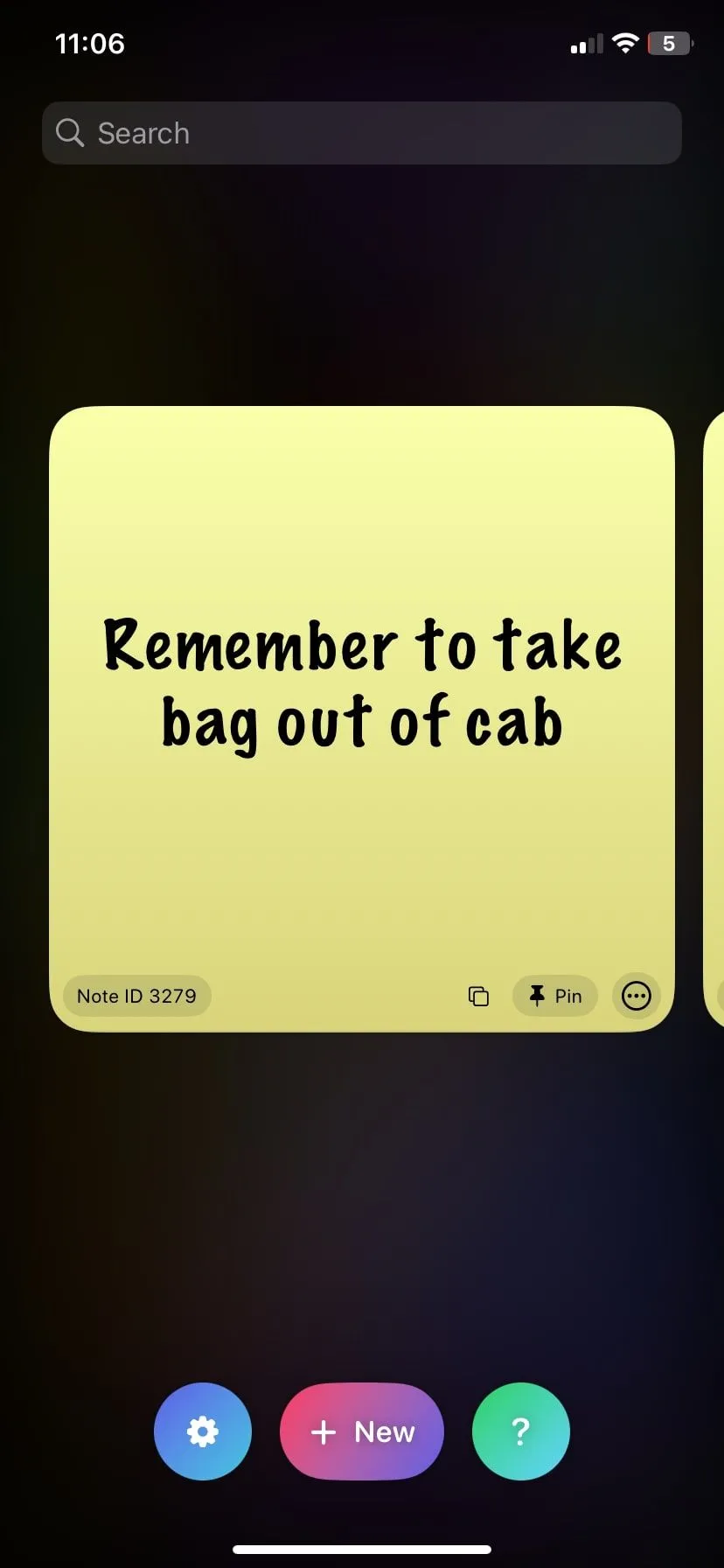 Giao diện chính ứng dụng Sticky Widgets trên iPhone cho phép người dùng nhập và quản lý các ghi chú
