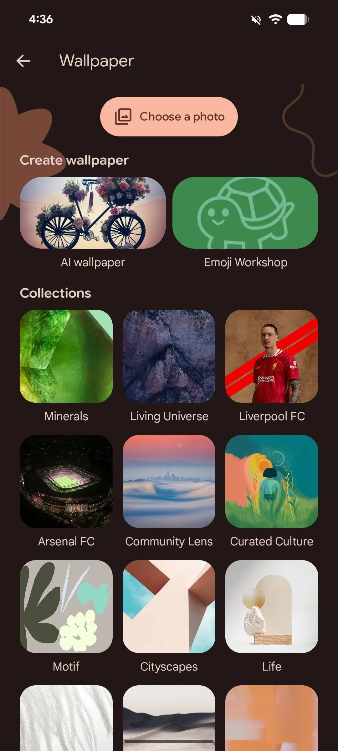 Giao diện chọn ảnh từ thư viện để làm hình nền trên Android 16, hiển thị tùy chọn &quot;Choose a photo&quot;.