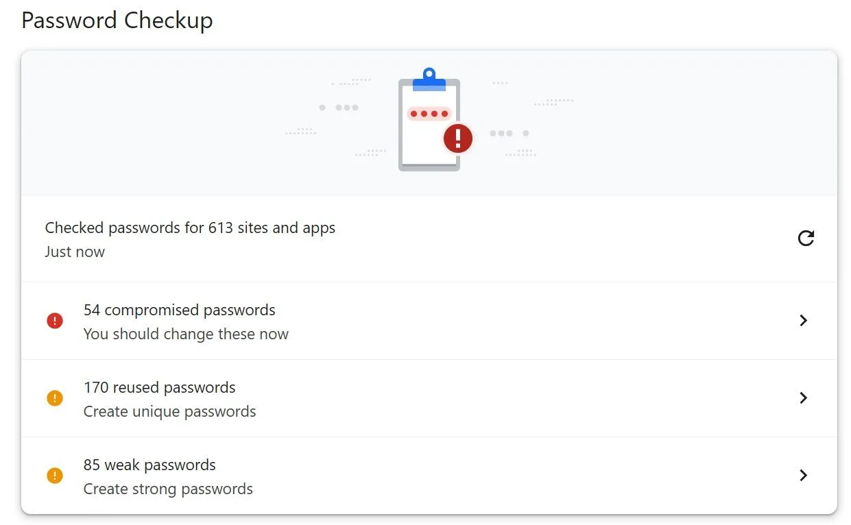 Giao diện công cụ kiểm tra mật khẩu của Google Password Manager trên Chrome.