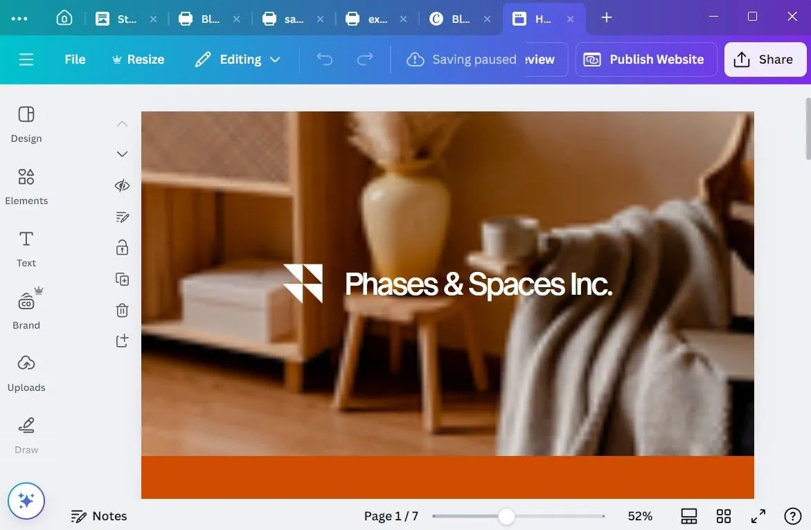 Giao diện công cụ xây dựng website đơn giản trong ứng dụng Canva