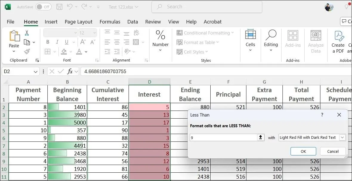 Giao diện Excel minh họa việc áp dụng định dạng có điều kiện để làm nổi bật dữ liệu quan trọng.