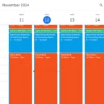 Giao diện Google Calendar minh họa phương pháp quản lý thời gian Time Blocking với các khối giờ cố định