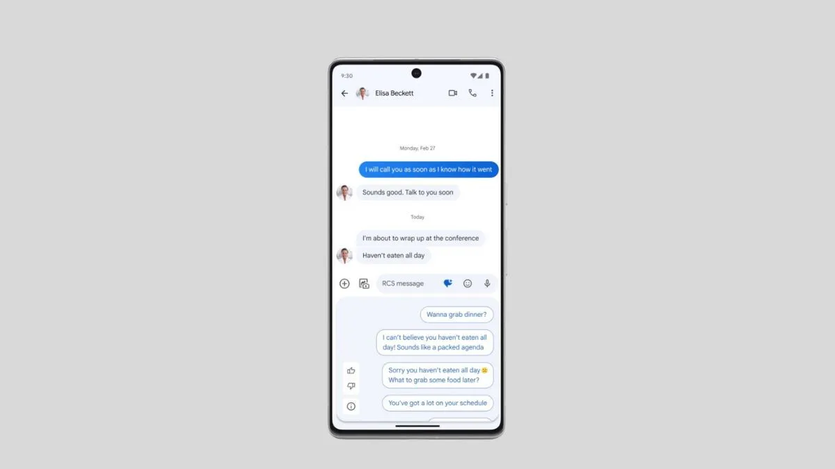 Giao diện Google Messages hiển thị tính năng soạn tin nhắn thông minh Magic Compose, minh họa khả năng của giao thức RCS.