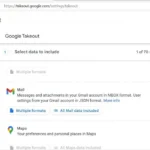 Giao diện Google Takeout hiển thị tùy chọn Mail đã được chọn để xuất dữ liệu Gmail