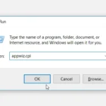 Giao diện hộp thoại Run và lệnh appwiz.cpl để mở Programs and Features trên Windows