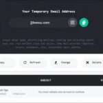Giao diện hộp thư đến của Temp-Mail với các email kích hoạt và quảng cáo tạm thời