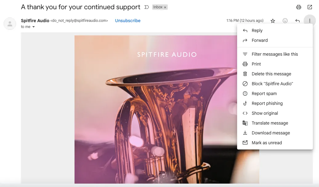 Giao diện hộp thư Gmail với email bình thường, sẵn sàng để kiểm tra mã nguồn