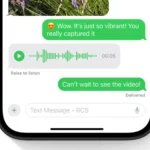 Giao diện iPhone hiển thị tin nhắn RCS, cho thấy sự cải thiện nhưng vẫn còn hạn chế trong tương tác đa nền tảng.