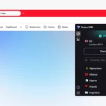 Giao diện kết nối Proton VPN tích hợp trong trình duyệt Vivaldi trên máy tính