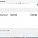 Giao diện khôi phục hệ thống System Restore trên Windows 11 với danh sách các điểm khôi phục đã tạo