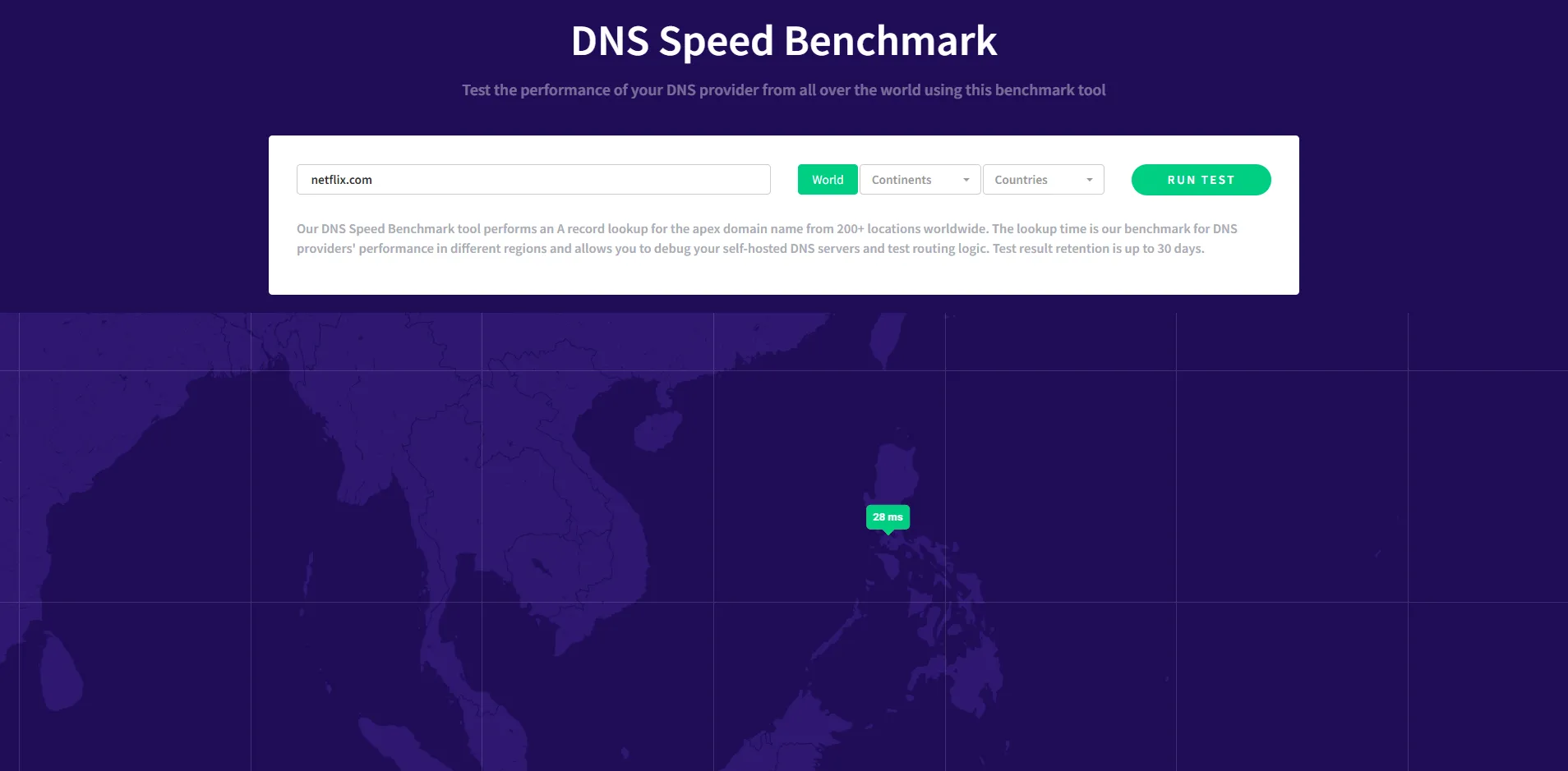 Giao diện kiểm tra tốc độ DNS bằng DNSperf, minh họa sự khác biệt khi sử dụng Cloudflare DNS 1.1.1.1 so với DNS mặc định, cho thấy thời gian phản hồi nhanh hơn.