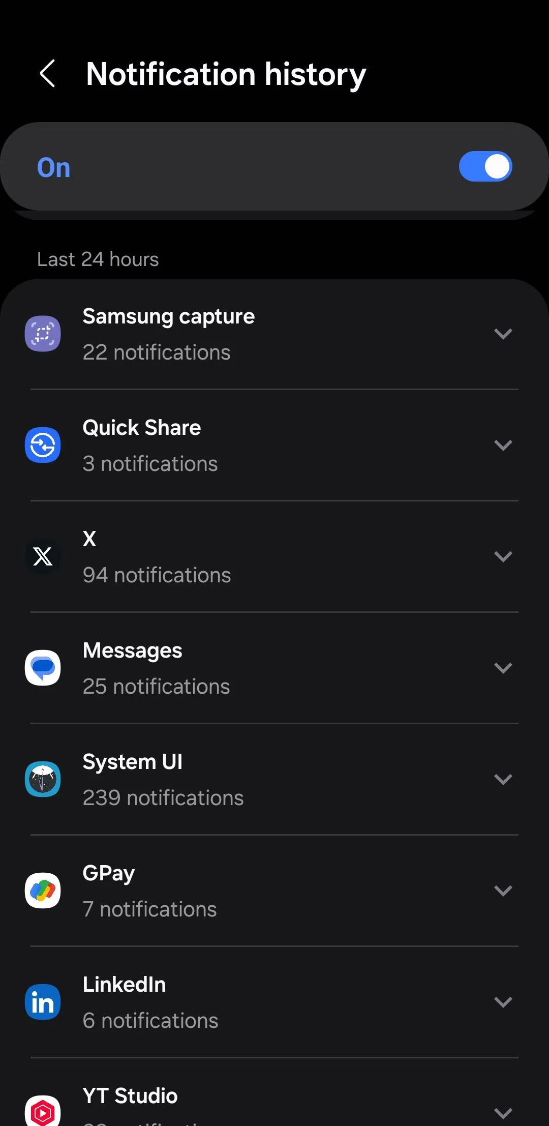 Giao diện Lịch sử thông báo trên Android giúp xem lại các thông báo đã bị bỏ lỡ