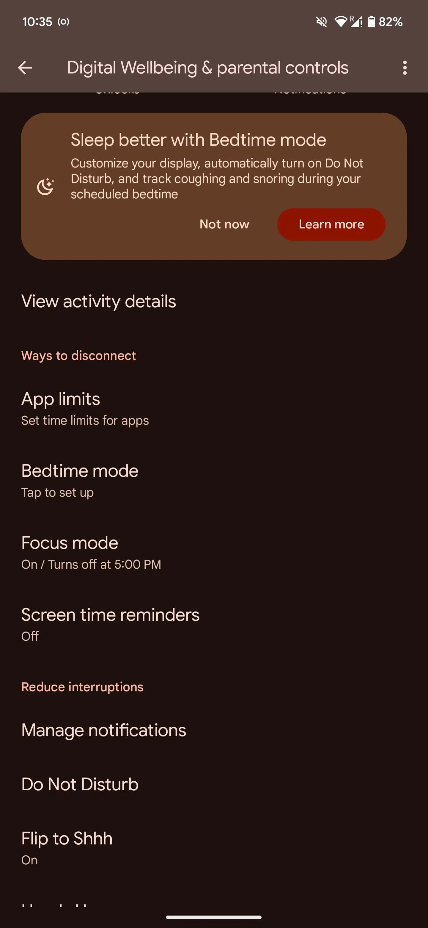 Giao diện lựa chọn Chế độ Tập trung (Focus Mode) trên Android