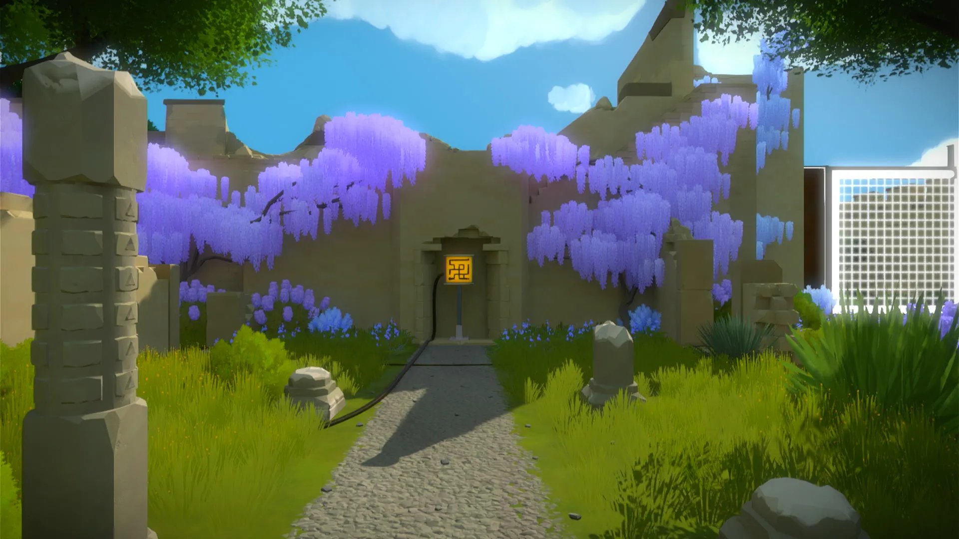Giao diện màn hình mở đầu game The Witness trên PS4, một ví dụ điển hình cho game giải đố tăng cường tư duy.