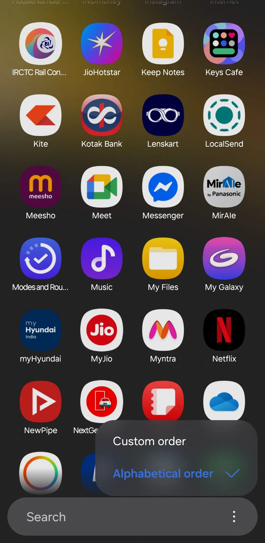Giao diện menu cài đặt ngăn kéo ứng dụng trên One UI 7