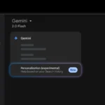 Giao diện menu tùy chọn cá nhân hóa của Google Gemini AI hiển thị tính năng thử nghiệm