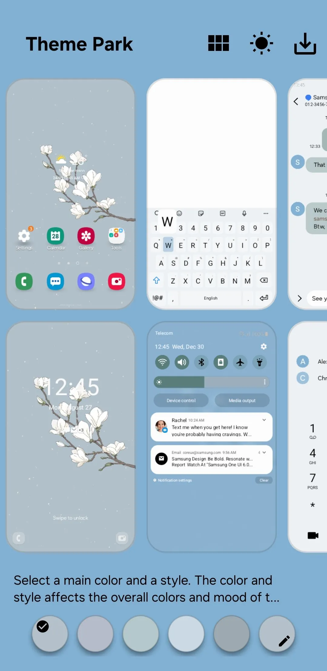 Giao diện module Theme Park cho phép tạo chủ đề tùy chỉnh trên điện thoại Samsung