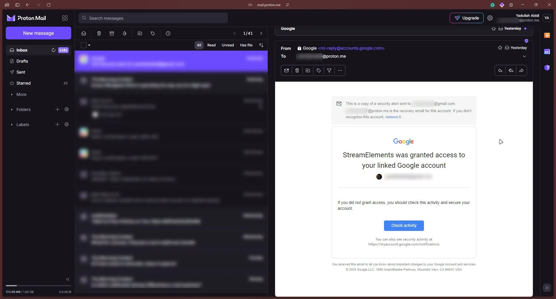 Giao diện người dùng của Proton Mail với thiết kế sạch sẽ, tập trung vào bảo mật email