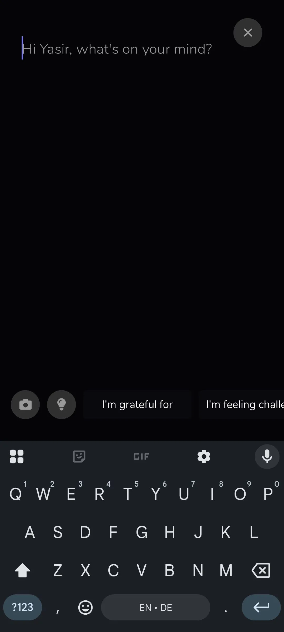 Giao diện nhập liệu trống của ứng dụng Reflection.app, sẵn sàng cho người dùng bắt đầu ghi nhật ký