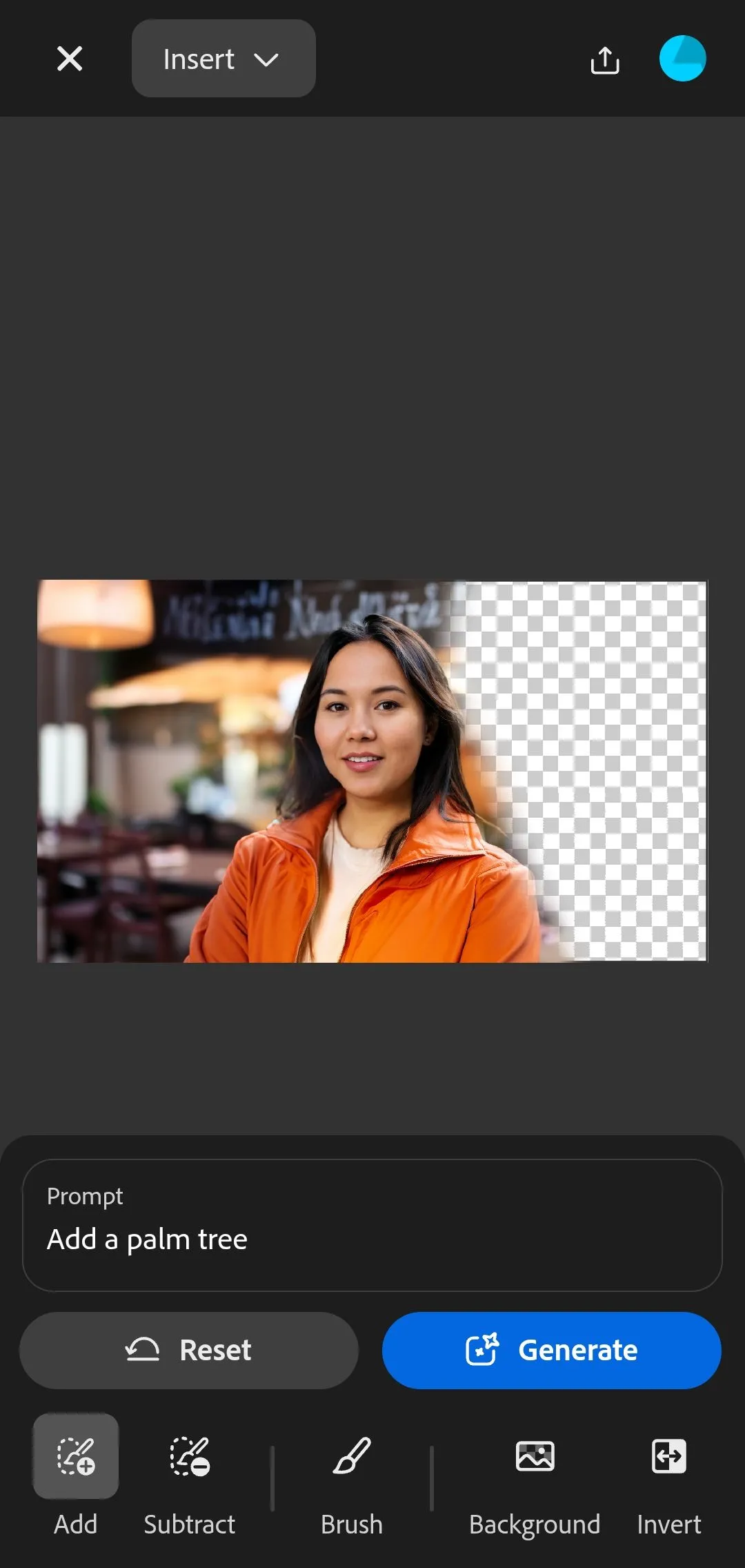 Giao diện nhập mô tả (prompt) cho tính năng Generative Fill của Adobe Firefly