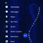 Giao diện Niagara Launcher hiển thị danh sách ứng dụng được sắp xếp theo bảng chữ cái