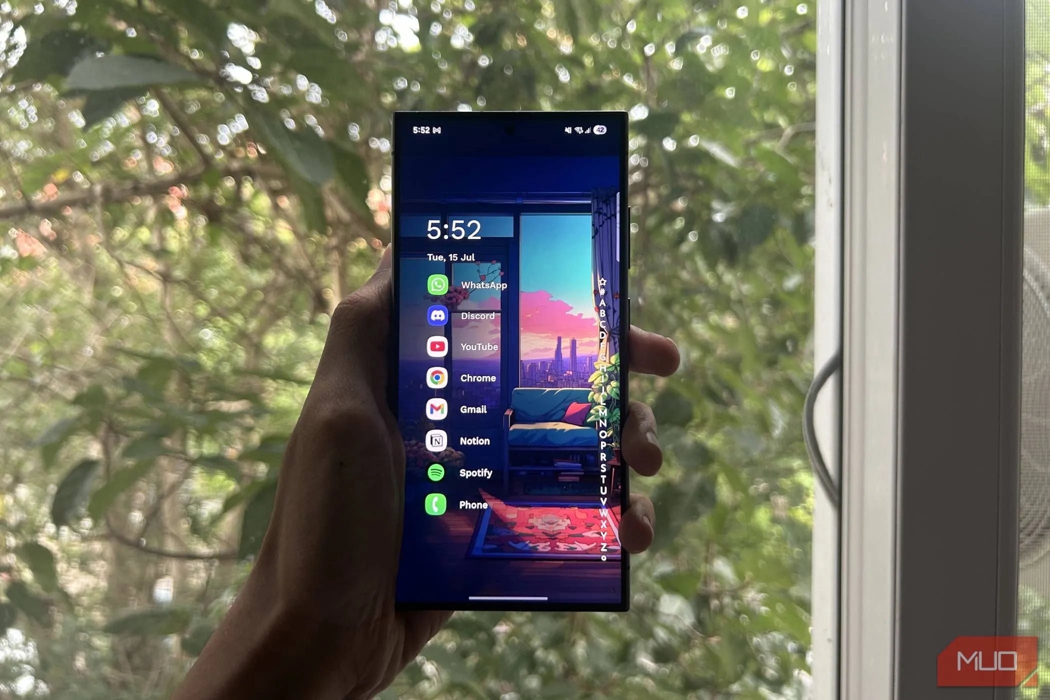 Giao diện Niagra Launcher trên điện thoại Samsung Galaxy S24 Ultra, minh họa khả năng tùy biến Android