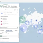 Giao diện NordVPN hiển thị kết nối Double VPN đã được kích hoạt, minh họa cách VPN mã hóa và ẩn địa chỉ IP người dùng để tăng cường bảo mật trực tuyến.