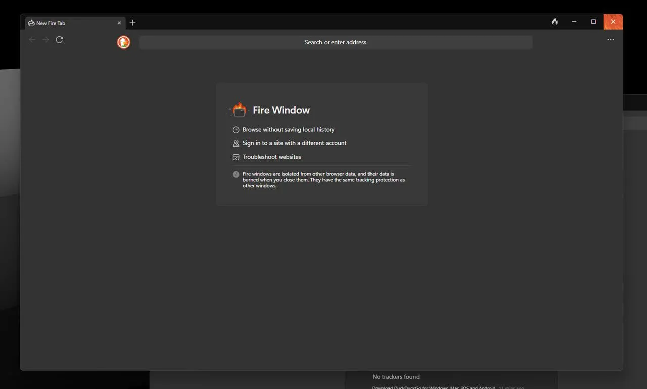 Giao diện Nút Lửa (Fire Button) giúp xóa nhanh lịch sử duyệt web trên DuckDuckGo