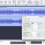 Giao diện phần mềm Audacity hiển thị plugin nén âm thanh (Compressor) đang được sử dụng
