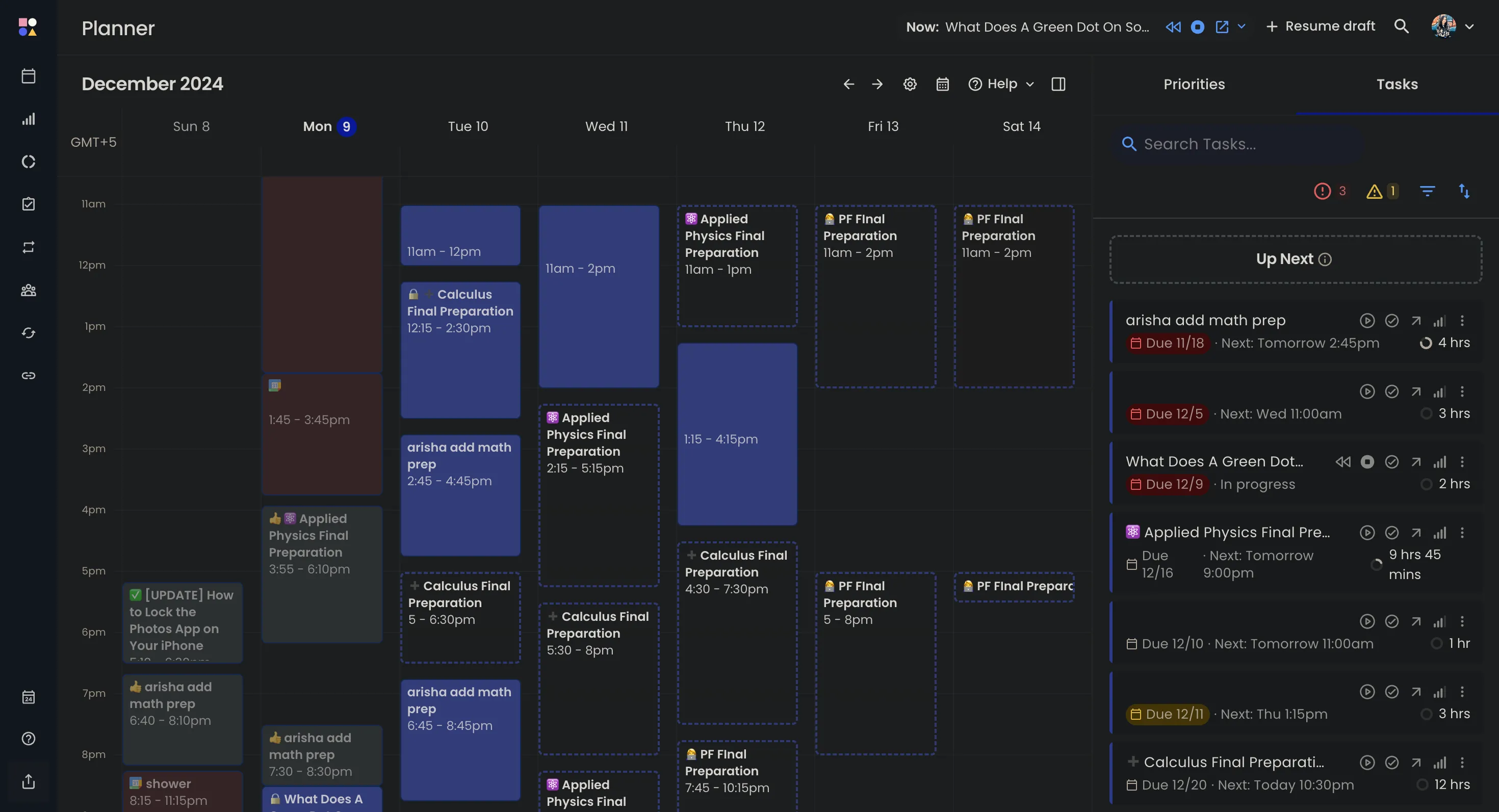 Giao diện Planner của Reclaim AI với danh sách các tác vụ đã được lên kế hoạch