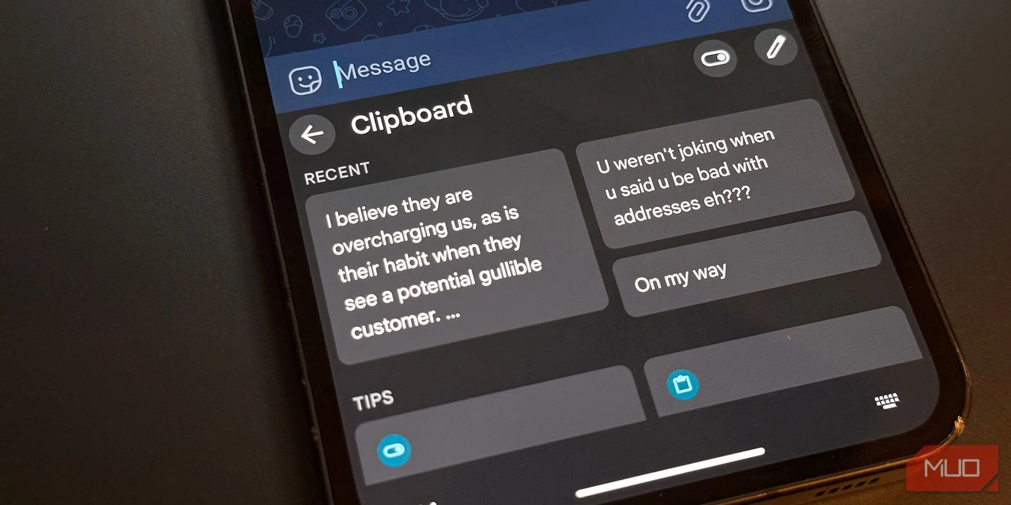 Giao diện quản lý bảng tạm (clipboard manager) trên Android 15, hiển thị lịch sử các mục đã sao chép