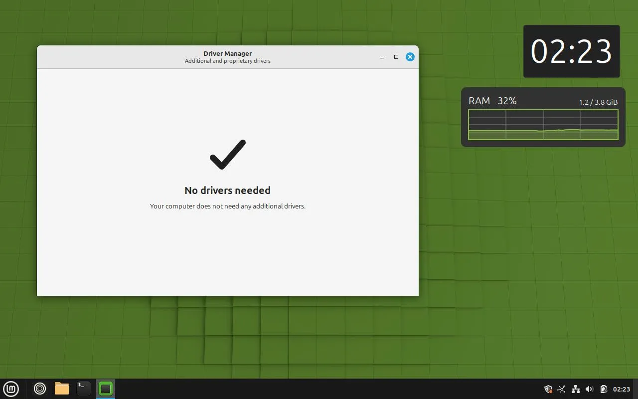 Giao diện Quản lý Driver của Linux Mint, tự động cập nhật và cài đặt trình điều khiển phần cứng