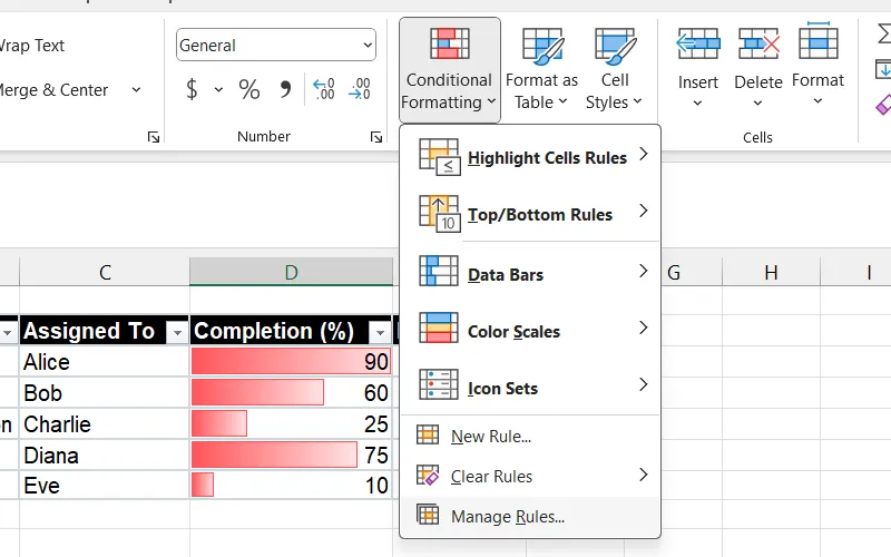 Giao diện quản lý quy tắc định dạng có điều kiện trong Excel (Conditional Formatting Rules Manager)