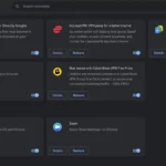 Giao diện quản lý tiện ích mở rộng trên Google Chrome