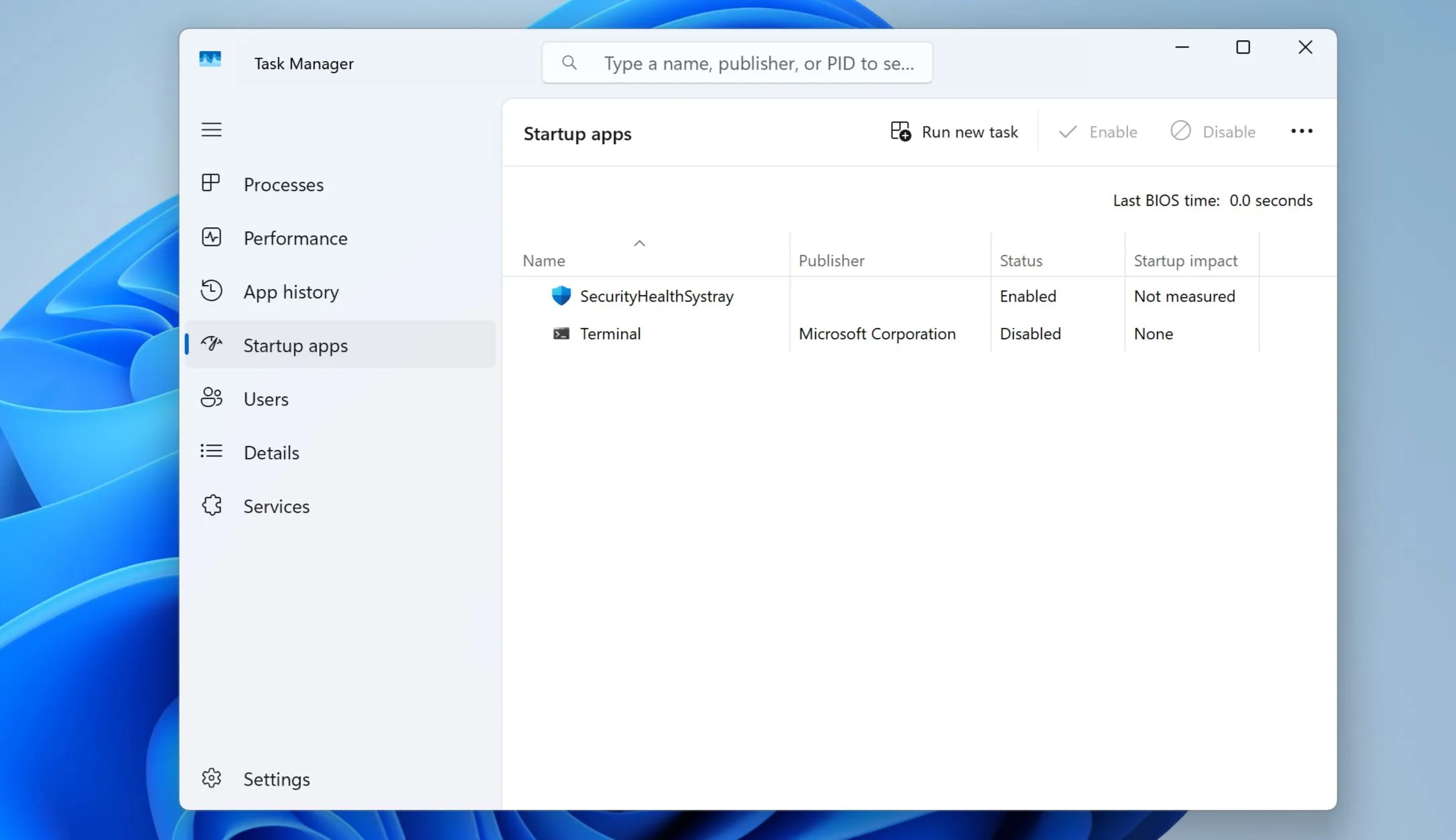 Giao diện quản lý ứng dụng khởi động (Startup apps) trên hệ điều hành Windows 11