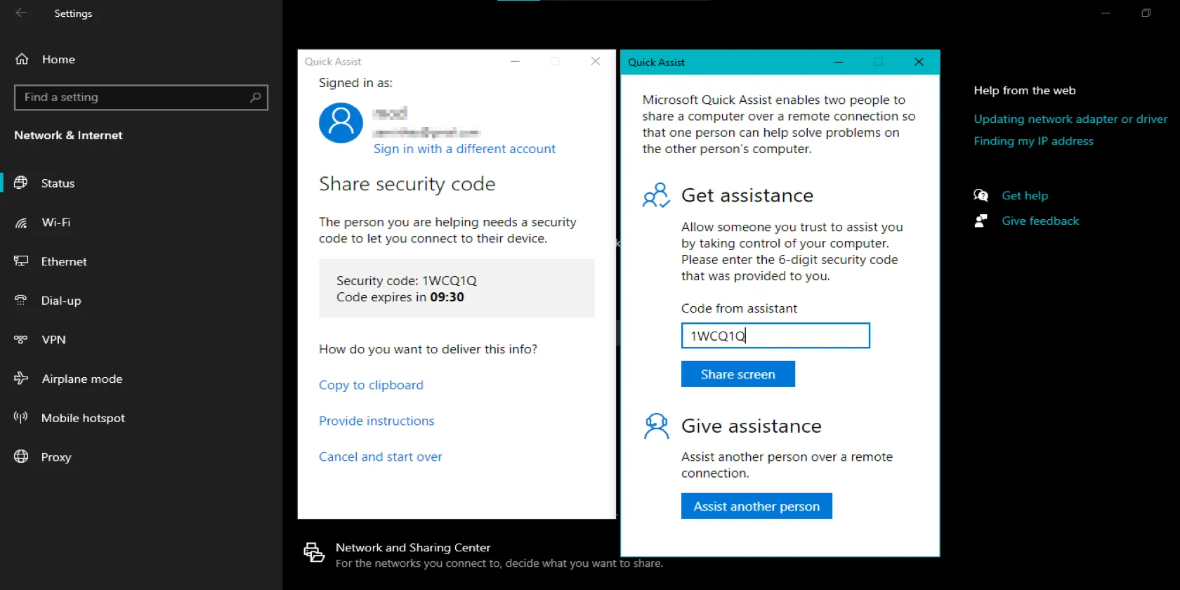 Giao diện Quick Assist trên Windows 11 hỗ trợ từ xa