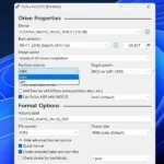 Giao diện Rufus hiển thị các tùy chọn tạo USB cài đặt Windows 11, bao gồm lựa chọn file ISO và sơ đồ phân vùng MBR/UEFI.