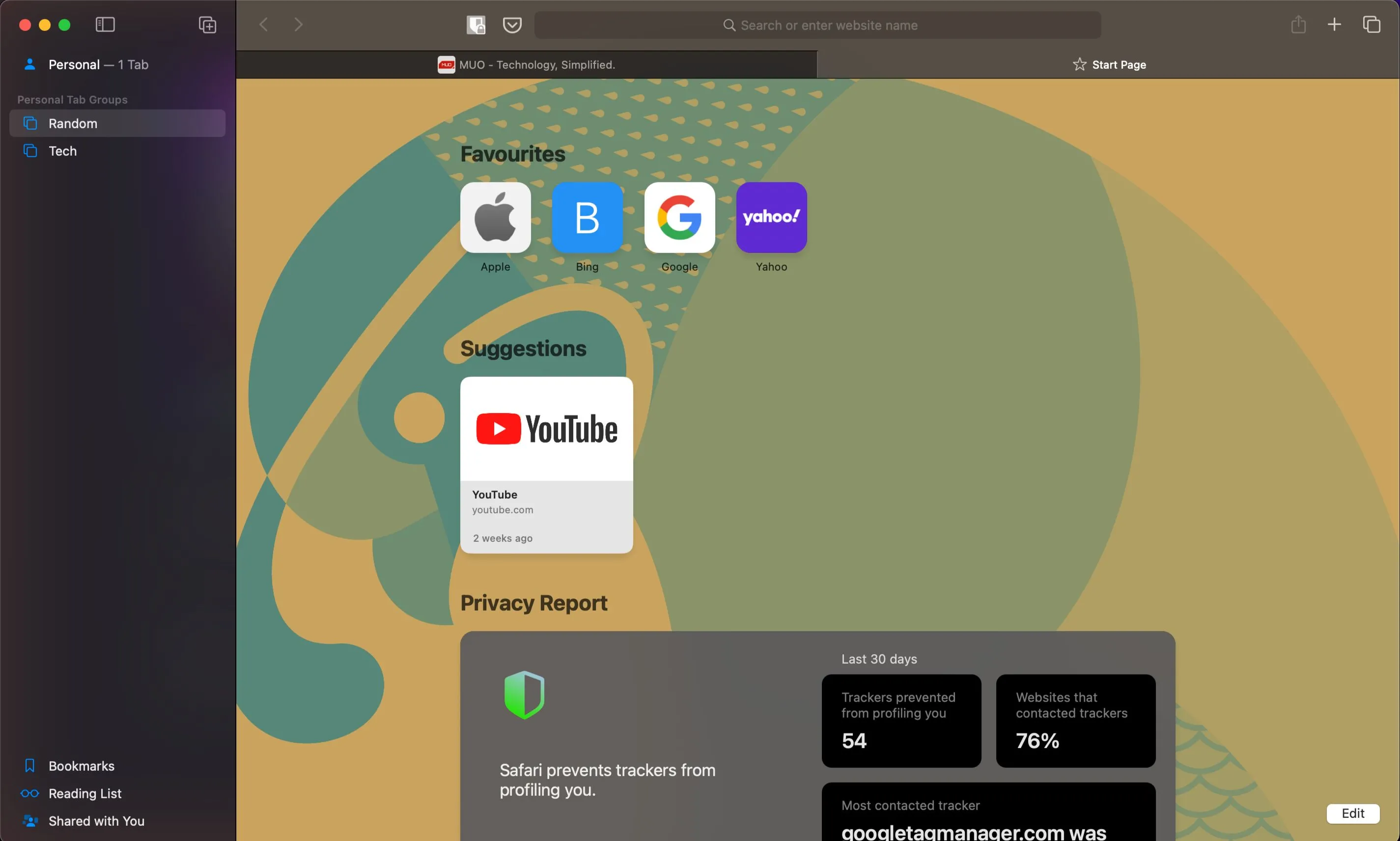 Giao diện tab mới của trình duyệt Safari trên macOS, thể hiện tính tối ưu hóa và hiệu suất cao cho hệ sinh thái Apple