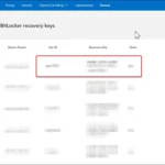 Giao diện tài khoản Microsoft hiển thị các khóa khôi phục BitLocker đã lưu