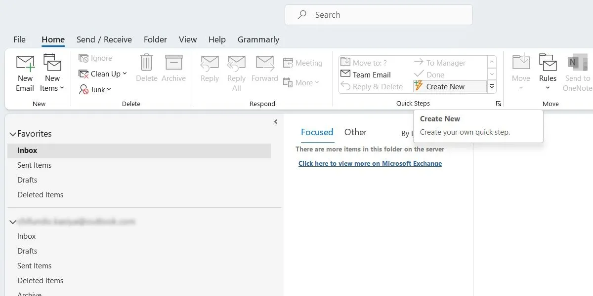 Giao diện tạo Bước Nhanh (Quick Step) trong Outlook trên Windows, cho phép tùy chỉnh các hành động tự động hóa email