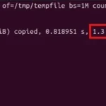 Giao diện terminal Linux thực hiện lệnh dd để kiểm tra tốc độ ghi của ổ đĩa.