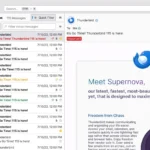 Giao diện Thunderbird 115 Supernova hiển thị hộp thư email đang mở và các tab tin nhắn