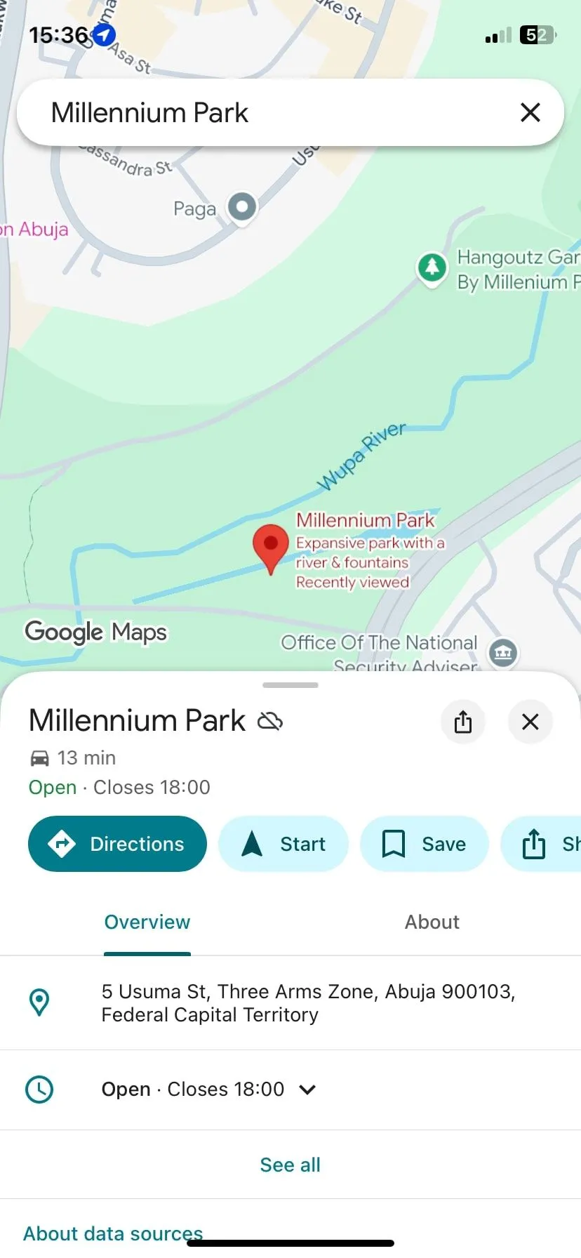 Giao diện tìm kiếm bản đồ ngoại tuyến của Google Maps trên iPhone