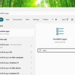 Giao diện tìm kiếm Windows 11 khi nhập 'installed apps' để truy cập ứng dụng đã cài đặt