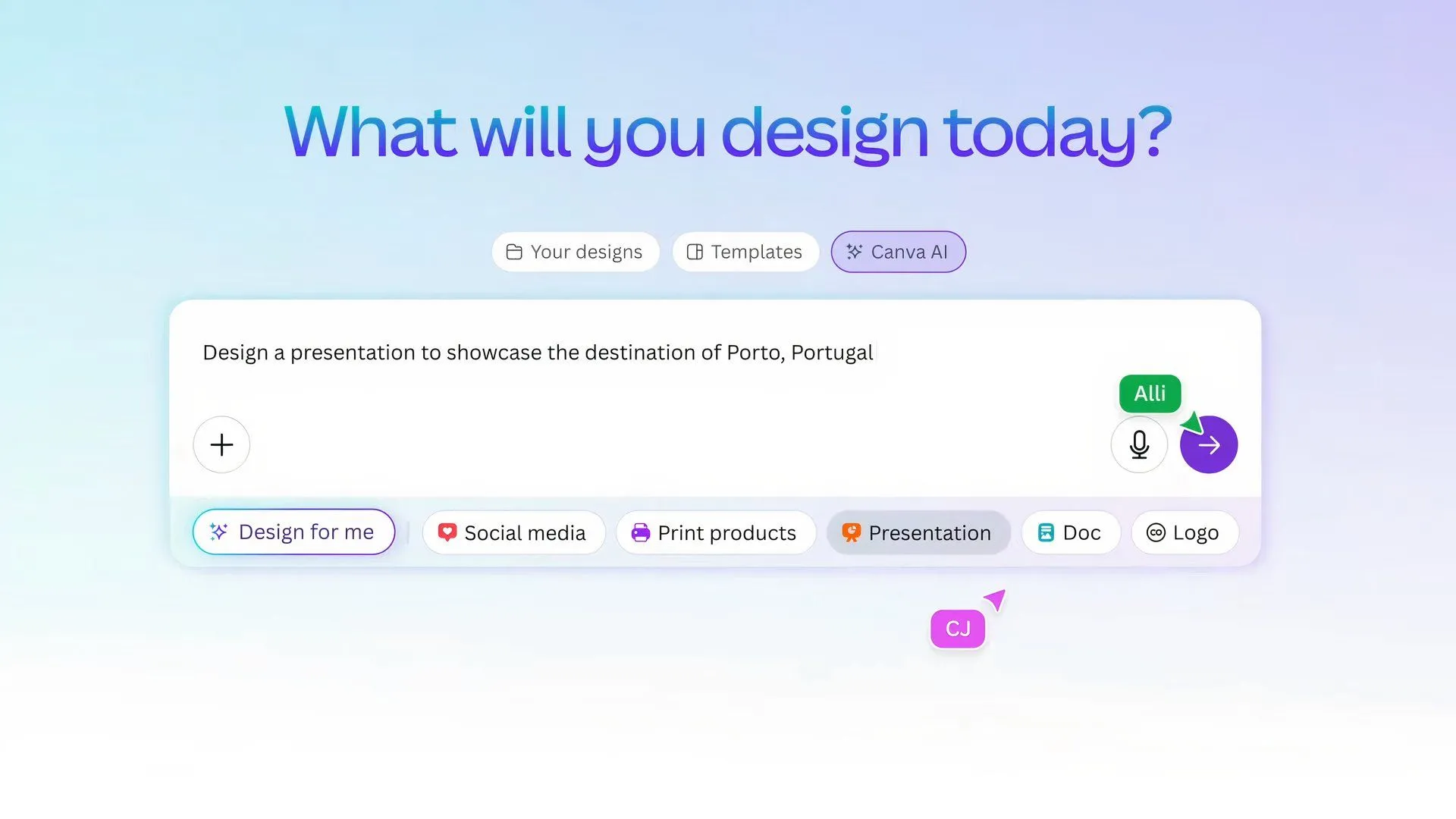 Giao diện tính năng Design for Me giúp tạo thiết kế cá nhân hóa tức thì bằng AI