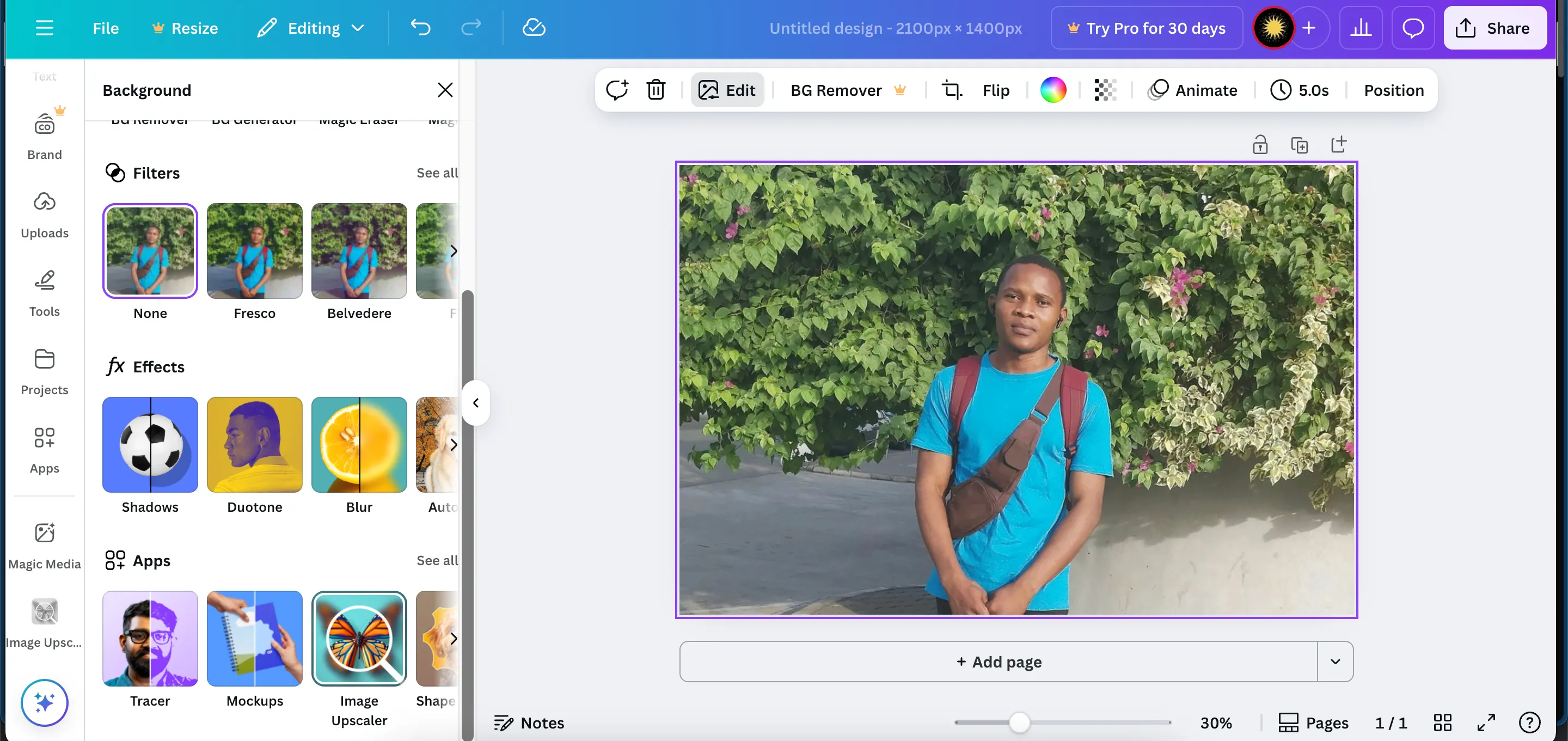Giao diện tính năng Image Upscaler của Canva hiển thị tùy chọn nâng cấp độ phân giải hình ảnh, tích hợp trong nền tảng thiết kế.