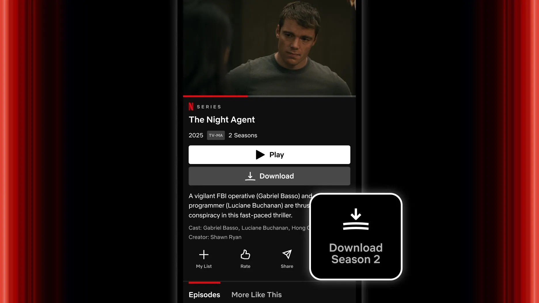 Giao diện tính năng Tải xuống mùa phim Netflix trên iPhone.