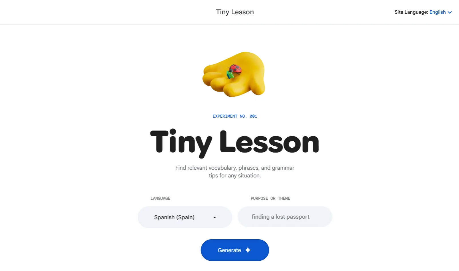 Giao diện tính năng Tiny Lesson của Google Little Language Lessons, minh họa cuộc hội thoại tiếng Anh theo ngữ cảnh đời thường