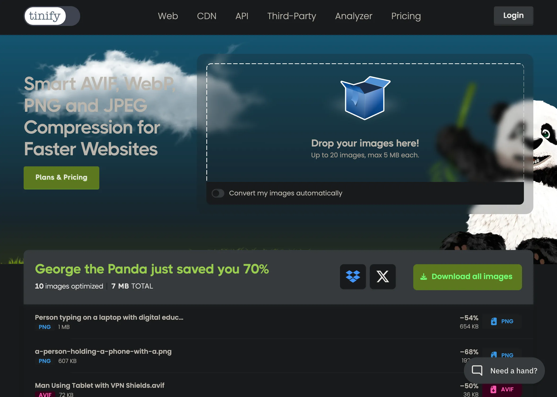 Giao diện TinyPNG nén nhiều ảnh cùng lúc